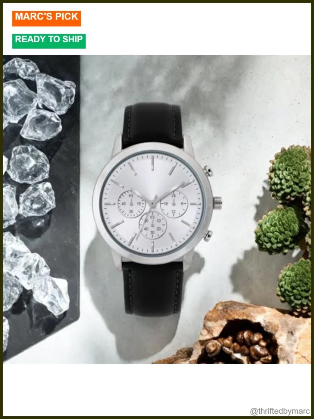 Men's Analog Quartz Watch with Leather Strap, Chronograph Subdials